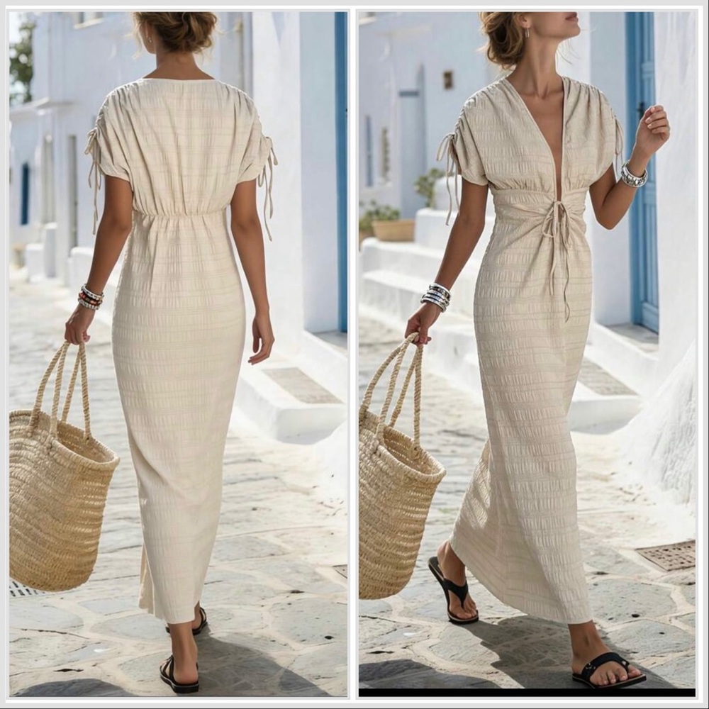Everyday Tie-Front Maxi Dress in Cream